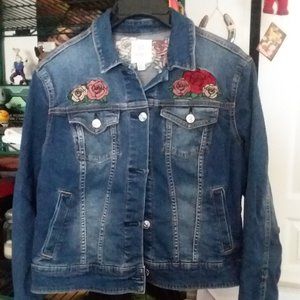 LuLaRoe Denim Jacket With Rose Applique
